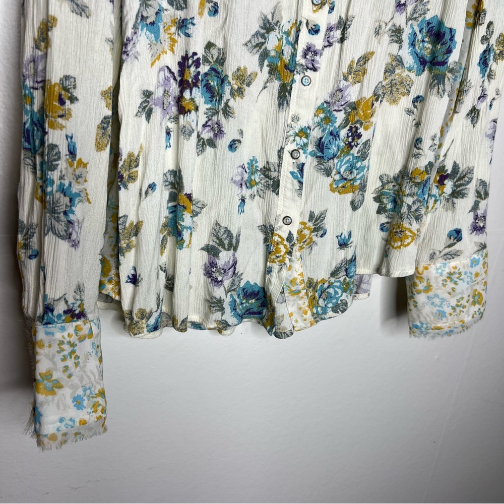 Free People Floral Blouse in Cream and Blue - Picture 6 of 10